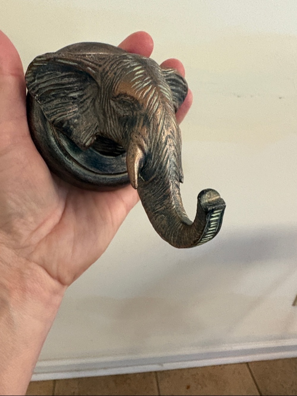 Elephant Head Wall Hook in Antique Copper Finish
